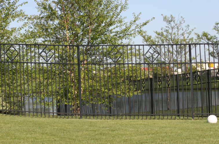 AFC Iowa City - Custom Iron Gate Fencing, 1217 Picket with diamond accent