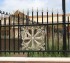 AFC Iowa City - Custom Iron Gate Fencing, 1231 Overscallop with quadflare & emblem